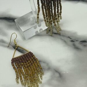 Brown & Gold Ombre Fringe Earrings